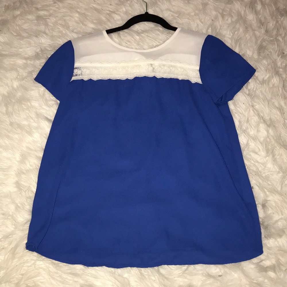 Blue and white blouse.